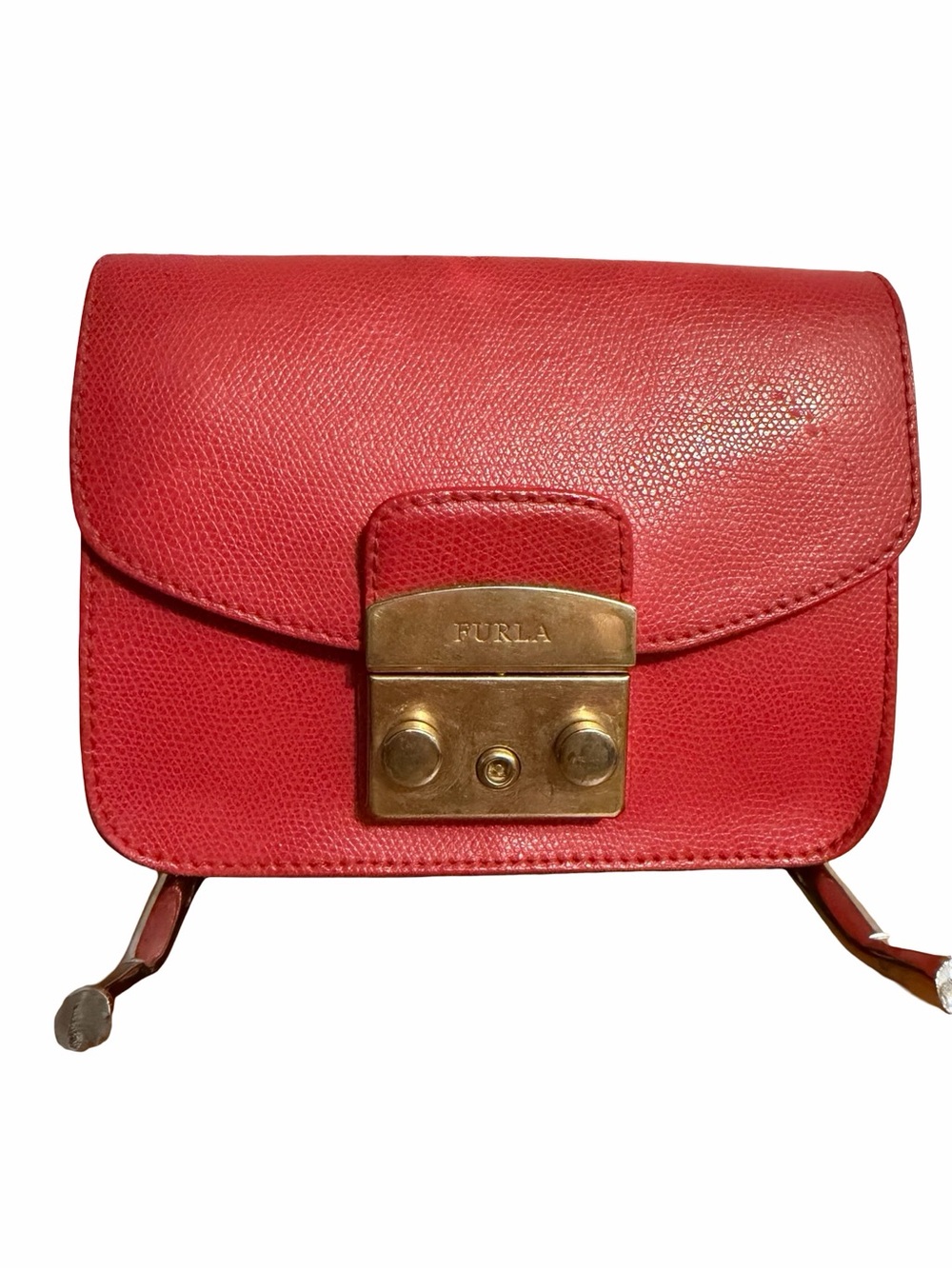 Furla Small Red Leather Crossbody with Gold Push-Lock